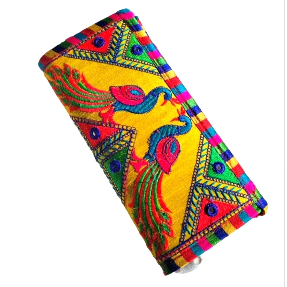 Native American Indian Handmade Multicolor Neon Peacock Women's Wallet Rare Find